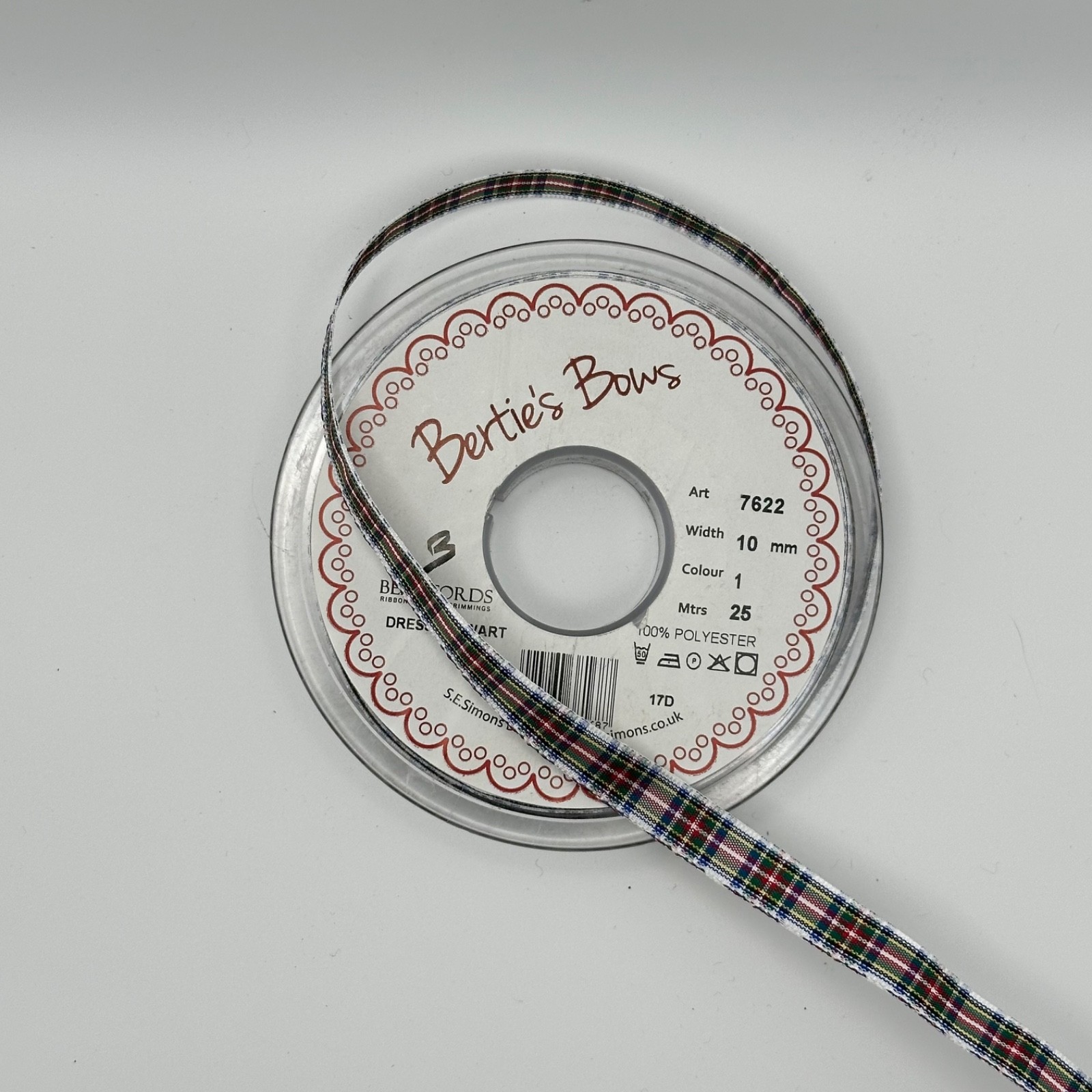 Berisfords Dress Stewart Tartan Ribbon 10mm, photo 4 of 4