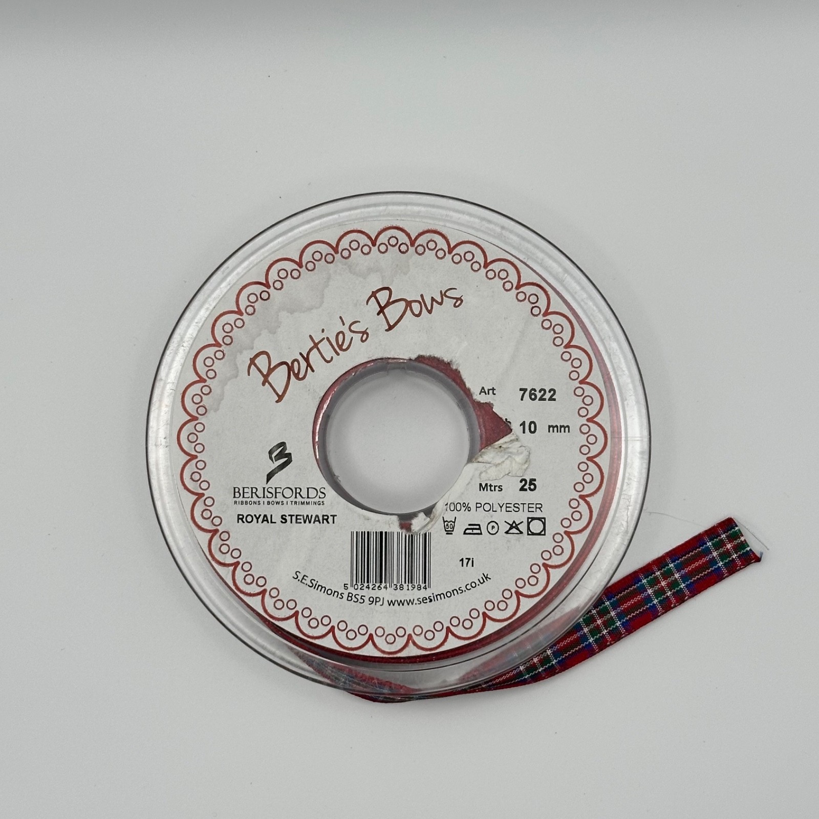 Berisfords Royal Stewart Tartan Ribbon 10mm, photo 4 of 4