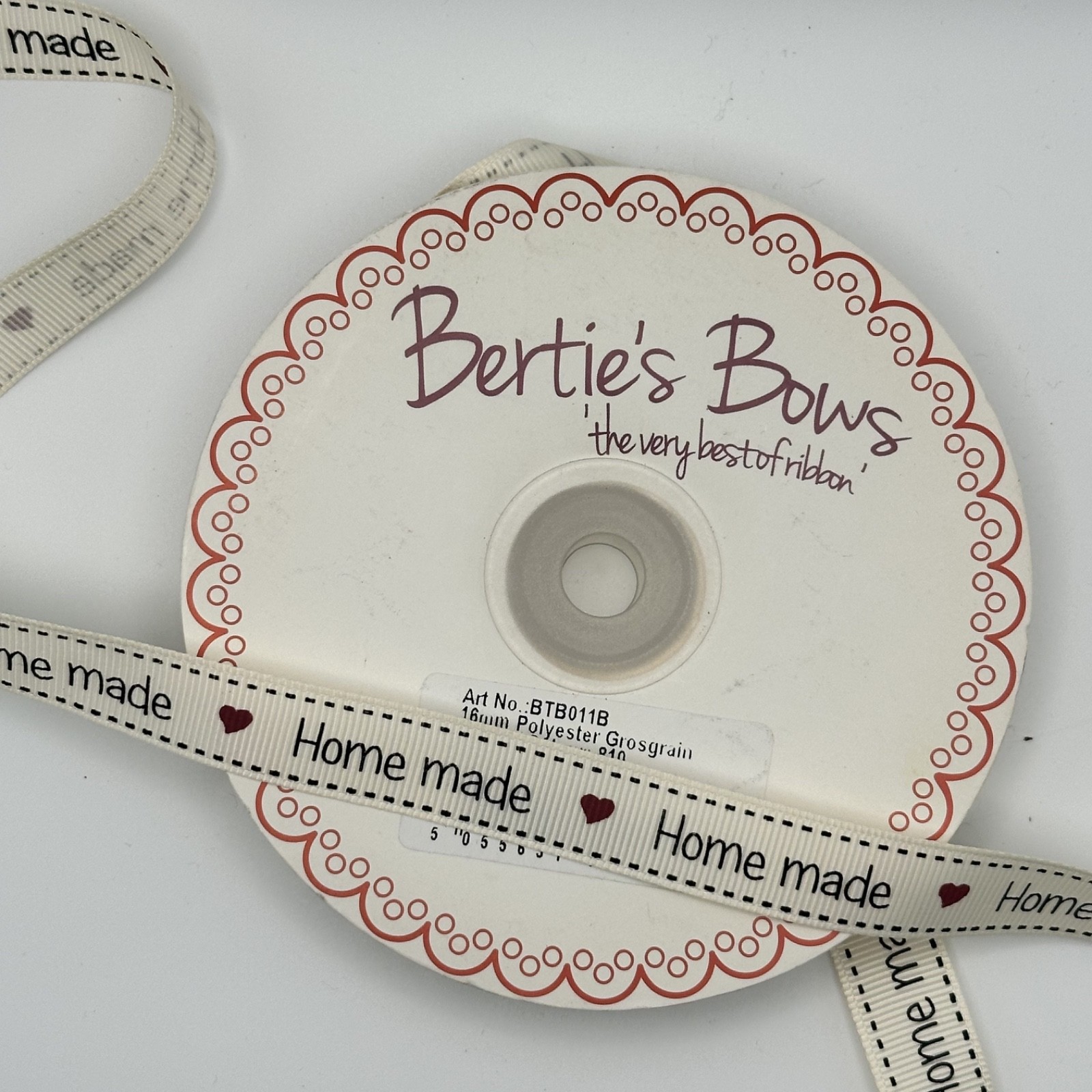 Bertie's Bows Home Made Heart Ribbon 16mm Grosgrain, photo 3 of 3
