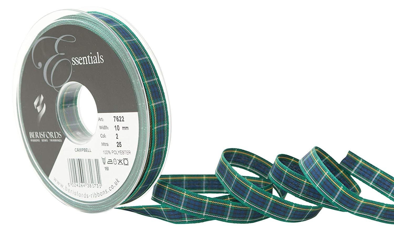 Berisfords Campbell Tartan Ribbon 10mm