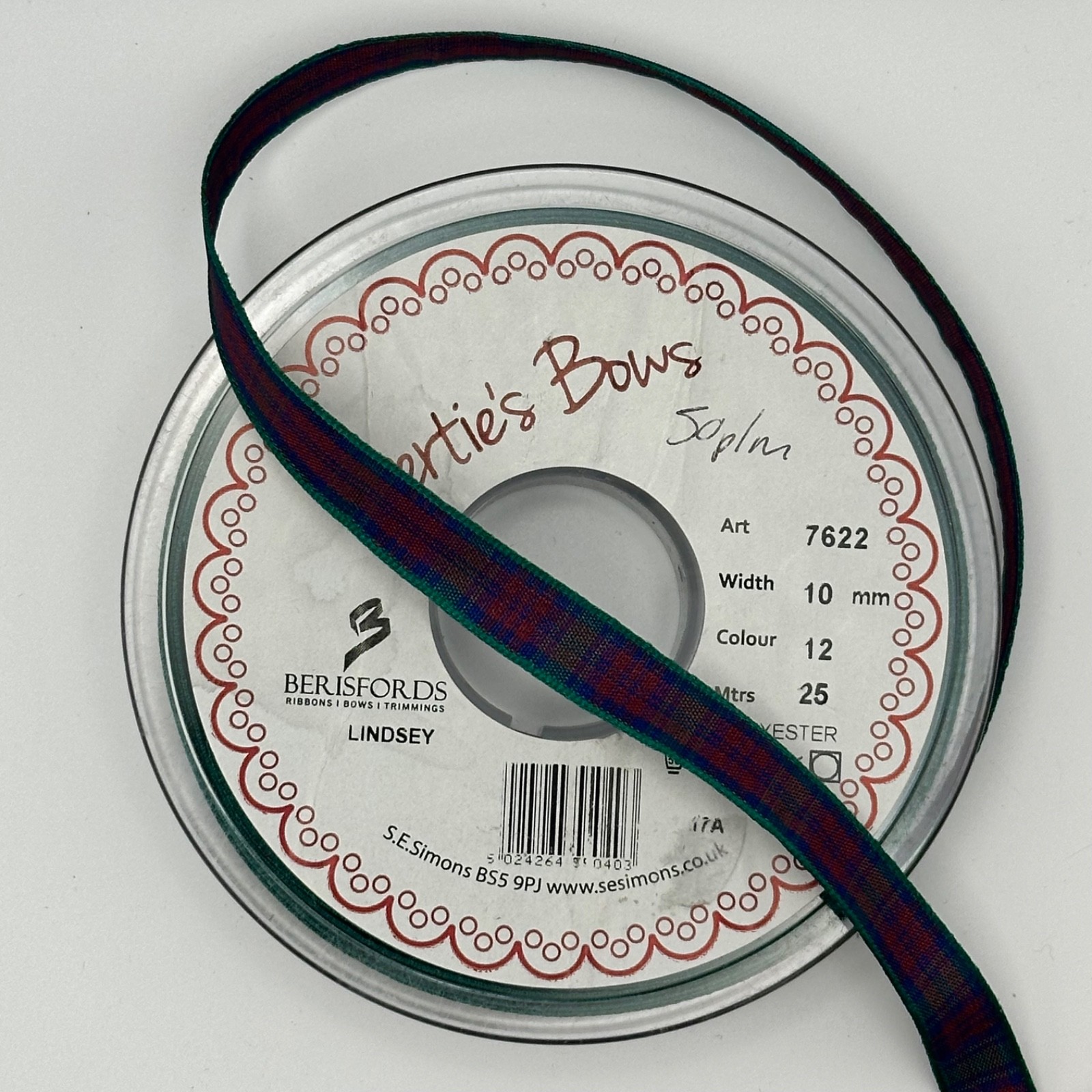 Berisfords Lindsay Tartan Ribbon 10mm, photo 4 of 4