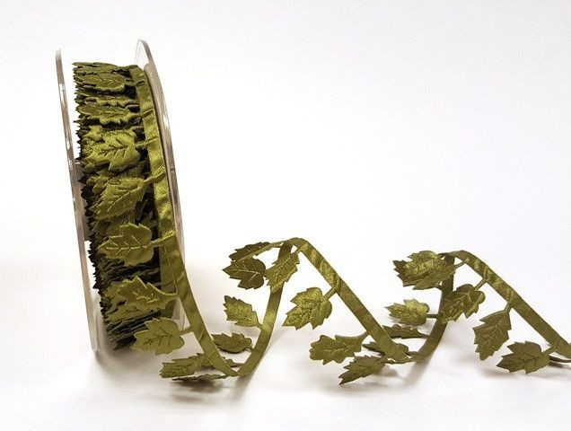 Bertie's Bows Olive Green Leaf Fringe Ribbon 25mm Cut Out Trim Wreath