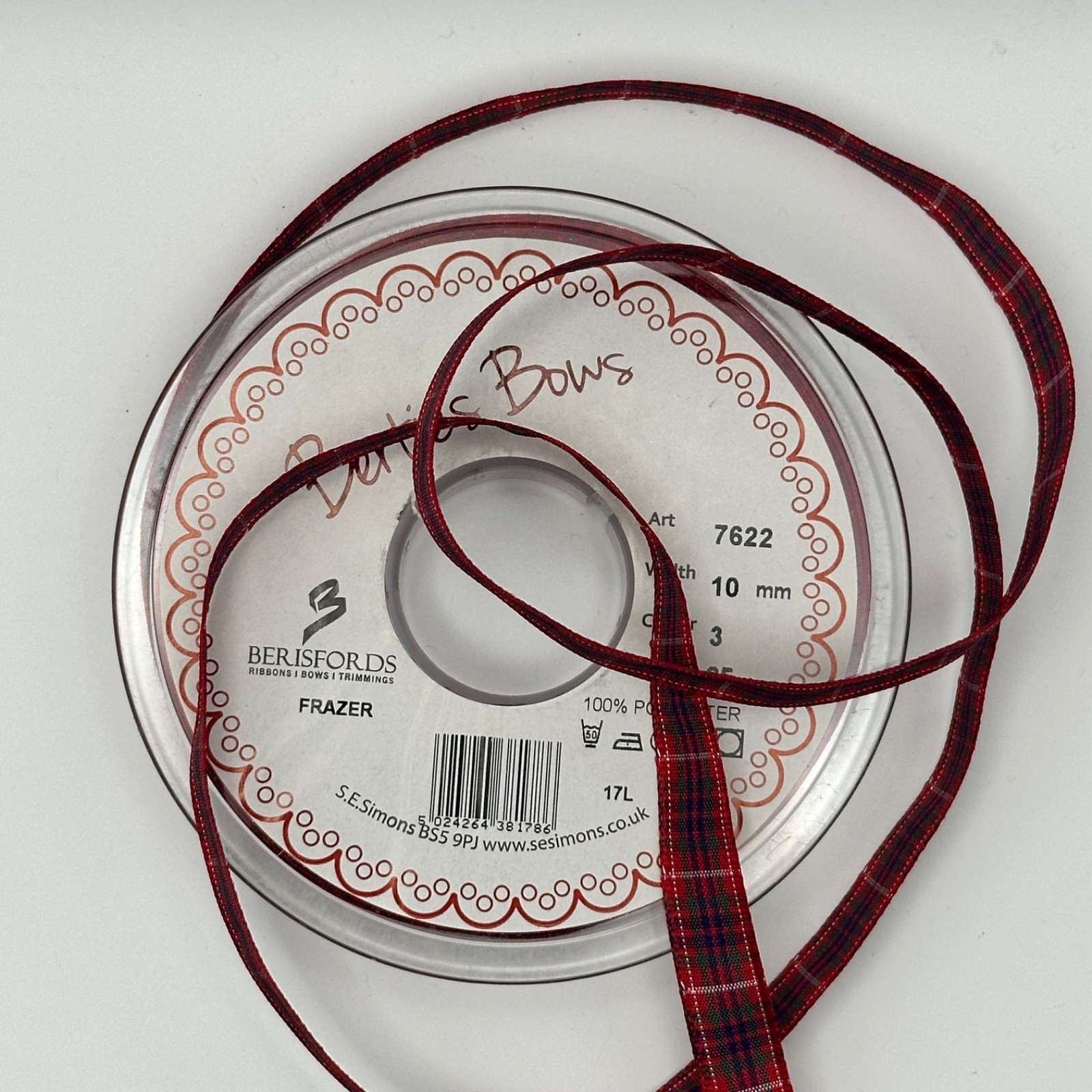 Berisfords Fraser Frazer Tartan Ribbon 10mm, photo 2 of 2