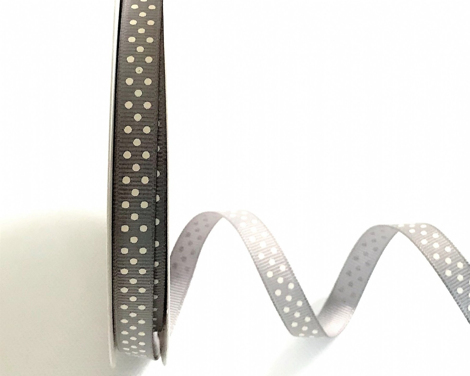 Bertie's Bows Silver Grey Ivory Polka Dot Grosgrain Ribbon 9mm