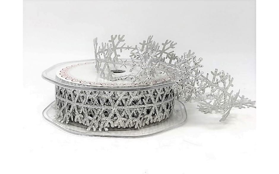 Bertie's Bows Silver Glitter Snowflake Cut Out Ribbon 25mm