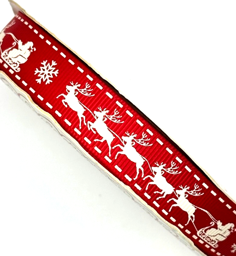 Bertie's Bows Reindeer Ribbon 16mm Red Grosgrain Christmas