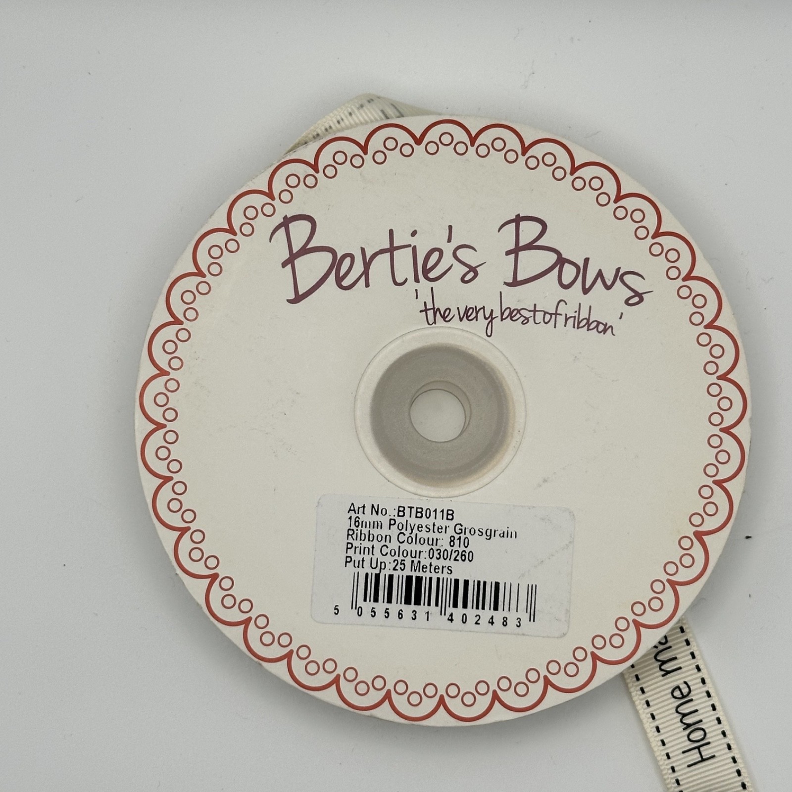 Bertie's Bows Home Made Heart Ribbon 16mm Grosgrain, photo 2 of 3