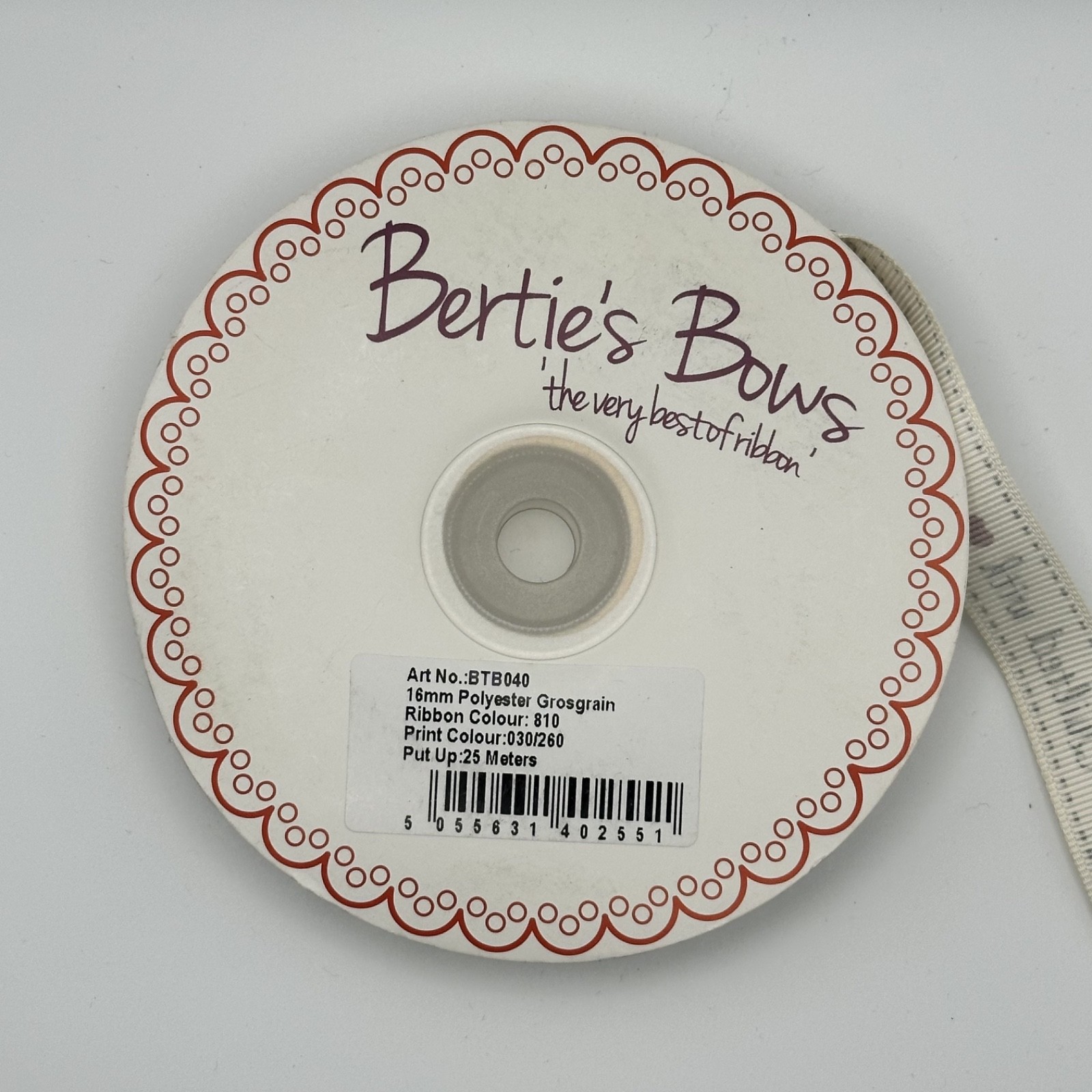 Bertie's Bows Quilted With Heart Ribbon 16mm Grosgrain, photo 2 of 4