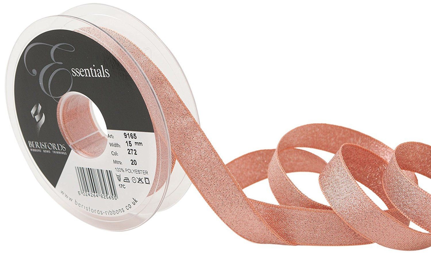 Berisfords Rose Gold Lame Ribbon 15mm Metallic