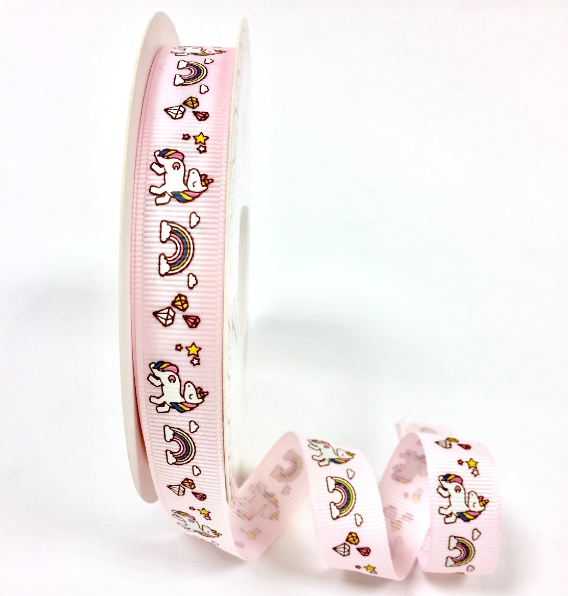 Bertie's Bows Unicorn Rainbow Ribbon 16mm Pink Grosgrain