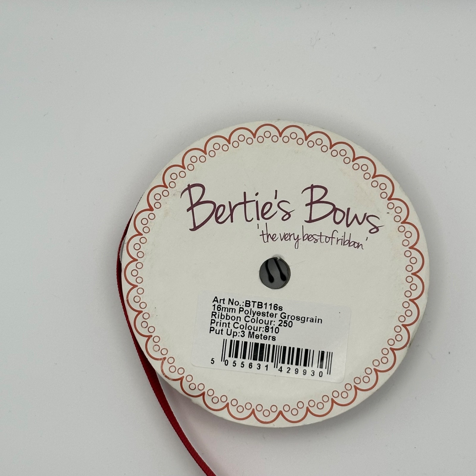 Bertie's Bows Reindeer Ribbon 16mm Red Grosgrain Christmas, photo 2 of 3