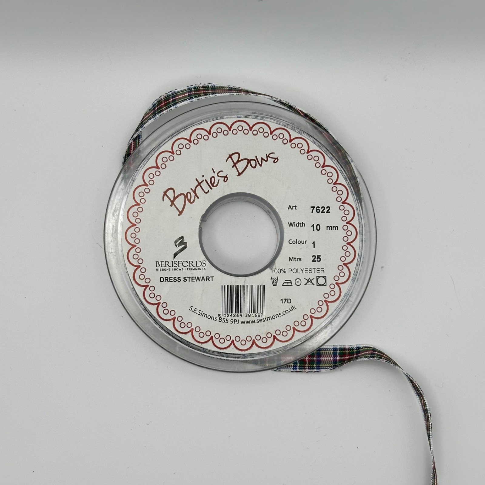 Berisfords Dress Stewart Tartan Ribbon 10mm, photo 3 of 4